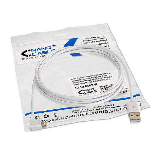Cable Usb Nano Cable Usb2.0 A/M - Lightning/M 2.0m Blanco | Quonty.com | 10.10.0502-W