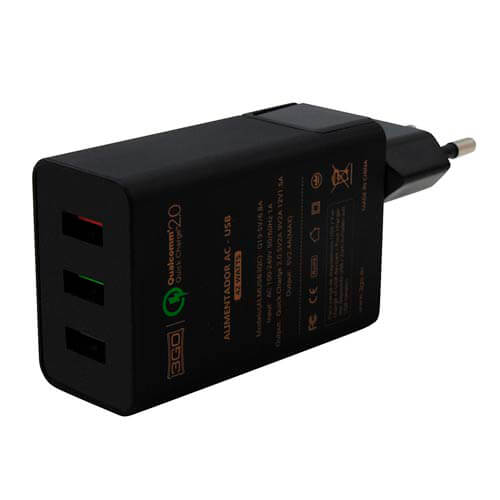 Cargador Usb Pared 3go 3ptos 5v 2.4a (2+1 Rapido) | Quonty.com | ALMUSB3QC