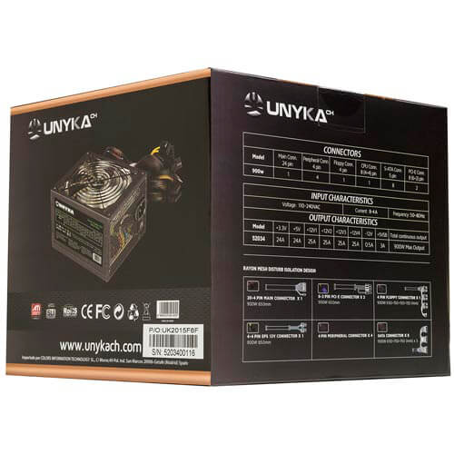 Fuente Unyka 900w Pfc-Activo 14cm Atx | Quonty.com | 52034