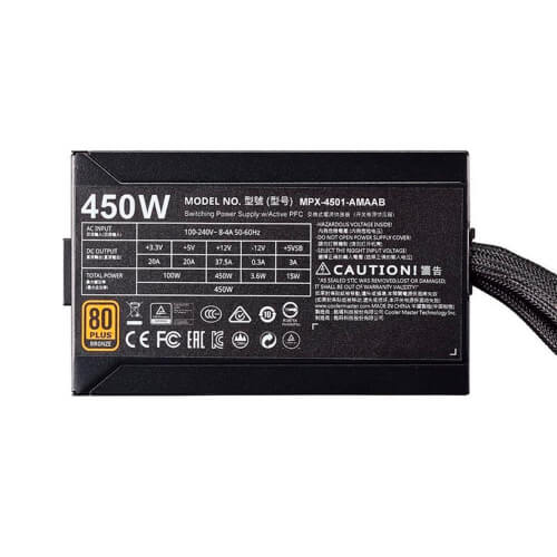 Fuente Alimentacion Cooler Master Masterwatt 450 450w | Quonty.com | MPX-4501-AMAAB-EU