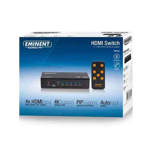 Conmutador Eminent Ab7816 4hdmi 1080p/3d/4k + Mando | Quonty.com | AB7816