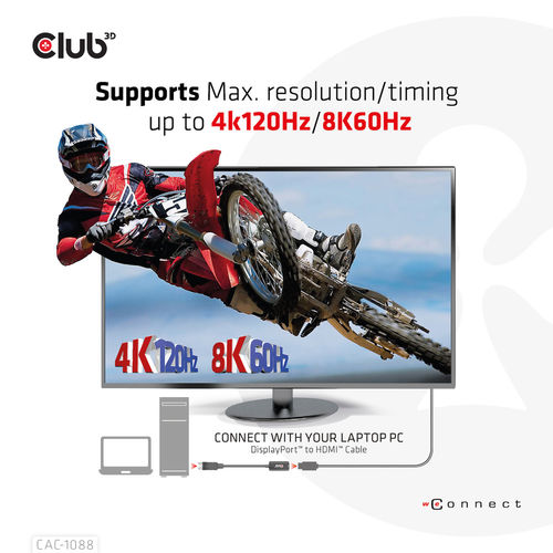 Adaptador Activo Club 3d Displayport 1.4 A Hdmi 4k 120hz/8k 60hz Hdr | Quonty.com | CAC-1088