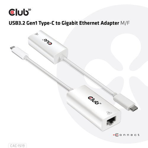 Adaptador Red Club 3d Usb-C/M A Rj45 Gigabite Ethernet H Blanco | Quonty.com | CAC-1519