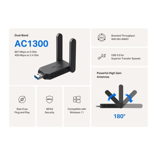 Adaptador Red Mercusys Ma32h Usb3.0 Wifi.Ac/867mbps 2antenas Doble Banda | Quonty.com | MA32H