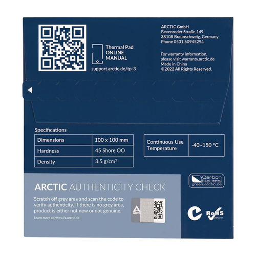 Almohadilla Pasta Termica Arctic 100x100x1,5mm Azul | Quonty.com | ACTPD00054A