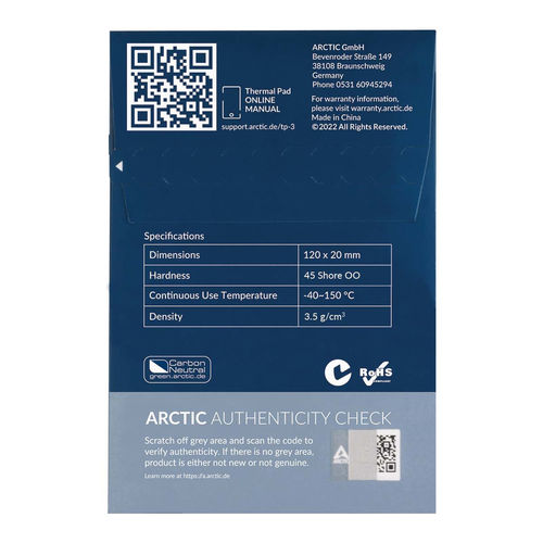 Almohadilla Pasta Termica Arctic 120x20x0,5mm Azul Pack De 4 | Quonty.com | ACTPD00055A
