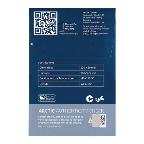 Almohadilla Pasta Termica Arctic 120x20x1mm Azul Pack De 4 | Quonty.com | ACTPD00056A
