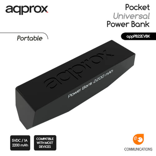 Powerbank Approx Apppb22evbk Universal 2200mah 5v Negro | Quonty.com | APPPB22EVBK