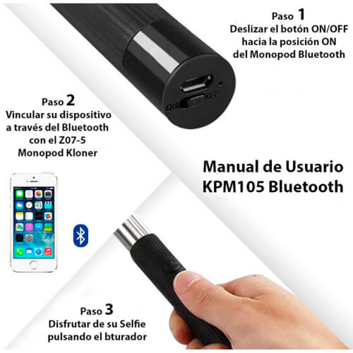 Palo Selfie Kl-Tech Con Pulsador Negro | Quonty.com | KMP104BLACK