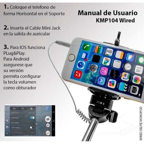 Palo Selfie Kl-Tech Con Pulsador Rojo | Quonty.com | KMP104RED