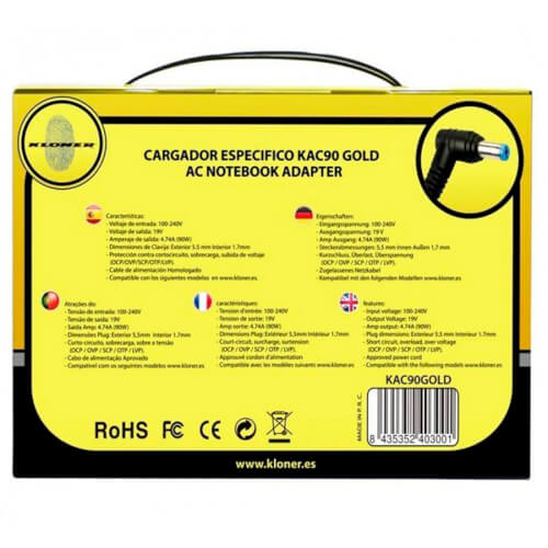 Cargador Universal Port/Tft Acer 90w Kl-Tech Gold | Quonty.com | KAC90GOLD