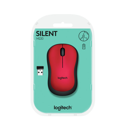 Raton Logitech M220 Silent Wireless Optico Rojo | Quonty.com | 910-004880