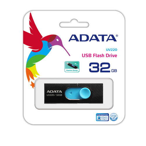 Pendrive 32gb Usb2.0 Adata Uv220 Negro/Azul | Quonty.com | AUV220-32G-RBKBL