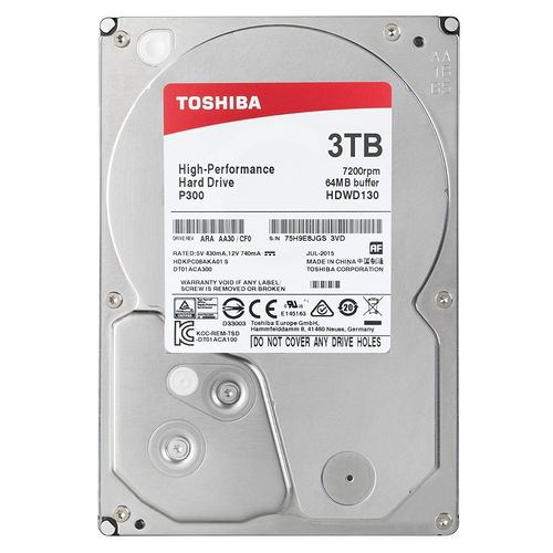 Hdd Toshiba 3.5'' 3tb 7200rpm 64mb Sata3 P300 | Quonty.com | HDWD130UZSVA