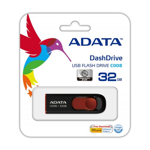 Pendrive 32gb Usb2.0 Adata Ac008 Negro/Rojo | Quonty.com | AC008-32G-RKD