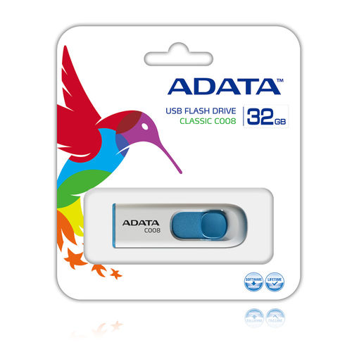 Pendrive 32gb Usb2.0 Adata Ac008 Blanco/Azul | Quonty.com | AC008-32G-RWE