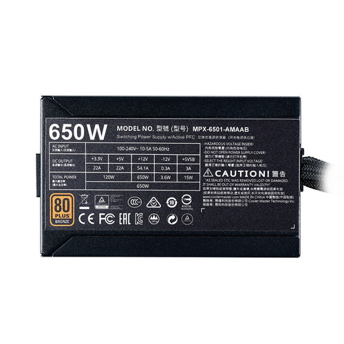 Fuente Coolermaster Masterwatt 650 650w 80+ Bronce Cableado | Quonty.com | MPX-6501-AMAAB-EF