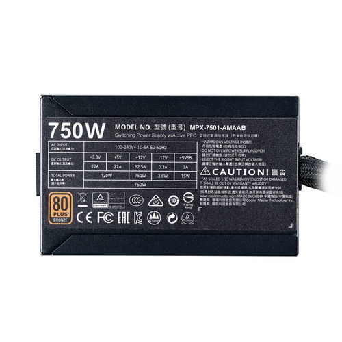 Fuente Alimentacion Coolermaster Masterwatt 750w 80+ Bro Atx | Quonty.com | MPX-7501-AMAAB-EF
