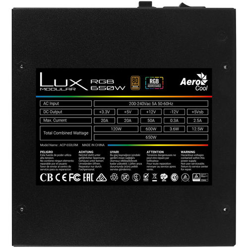 Fuente Alimentacion Aerocool Lux Rgb 650m 650w 80+Bronze Atx | Quonty.com | LUXRGB650M