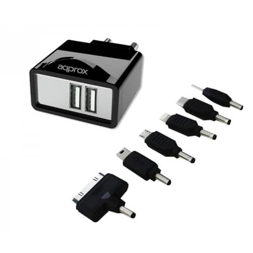 Cargador Pared Approx Appuats 5v/2.1a 2xusb 6 Conectores | Quonty.com | APPUATS