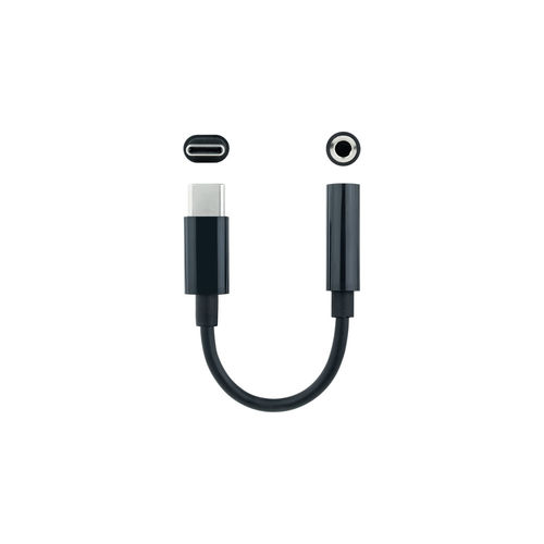 Cable Adaptador Audio Nano Cable Usb C/M - Jack3.5-H 11cm Negro | Quonty.com | 10.24.1205