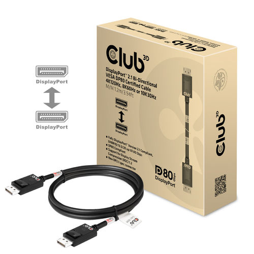 Cable Club 3d Displayport 2.1 Con Certificación Vesa Dp80 8k 240hz 1.2m | Quonty.com | CAC-1091