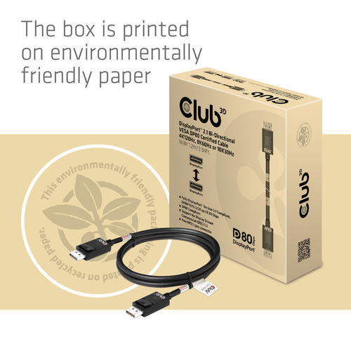 Cable Club 3d Displayport 2.1 Con Certificación Vesa Dp80 8k 240hz 1.2m | Quonty.com | CAC-1091