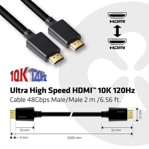Cable Hdmi Club 3d Ultra Alta Velocidad Certificado 4k 120hz 8k 60hz 48gbps 2m | Quonty.com | CAC-1372