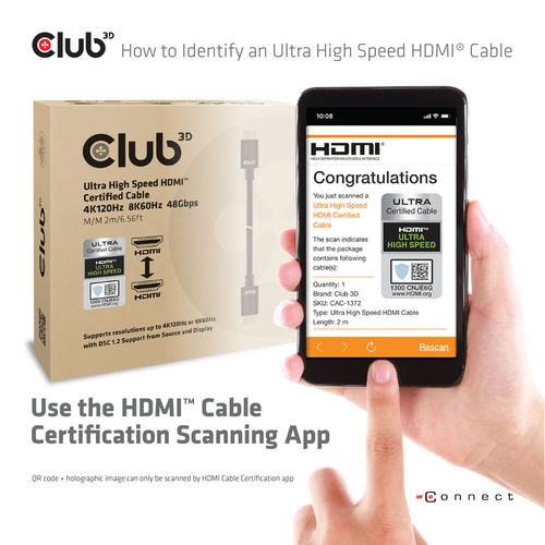 Cable Hdmi Club 3d Ultra Alta Velocidad Certificado 4k 120hz 8k 60hz 48gbps 2m | Quonty.com | CAC-1372