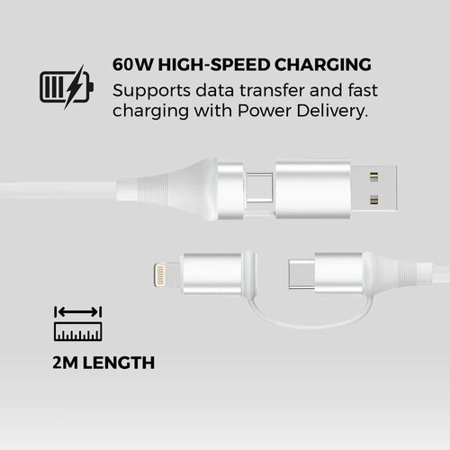 Cable Universal De Carga Rapida Ewent Ec1076 4en1 60w 2m Blanco | Quonty.com | EC1076