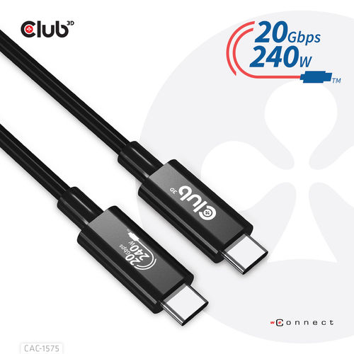 Cable Usb Club 3d Ubs-C Con Certificado Usb-If 4k 60hz 20gbps Pd 240w Epr M/M 2m | Quonty.com | CAC-1575