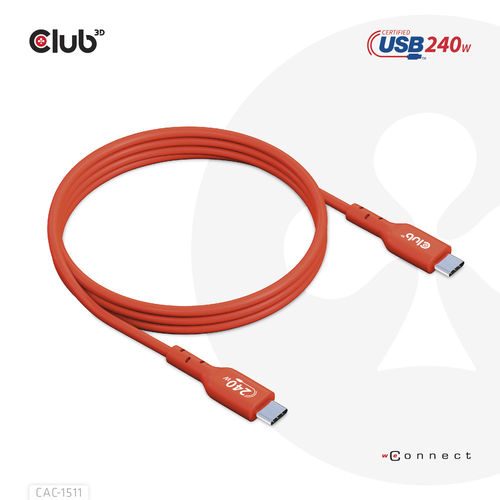 Cable Usb Club 3d Usb-C Con Certificación Usb-If 480mb Pd 240w Epr M/M 1m | Quonty.com | CAC-1511