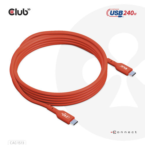 Cable Usb Club 3d Usb-C Con Certificación Usb-If 480mb Pd 240w Epr M/M 3m | Quonty.com | CAC-1513