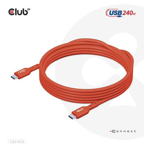 Cable Usb Club 3d Usb-C Con Certificación Usb-If 480mb Pd 240w Epr M/M 3m | Quonty.com | CAC-1513