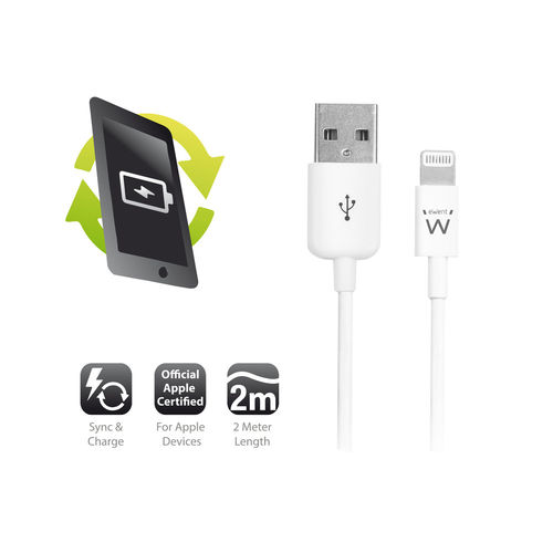 Cable Usb Ewent Lightning- Usb-A 2.0m Blanco | Quonty.com | EW9902