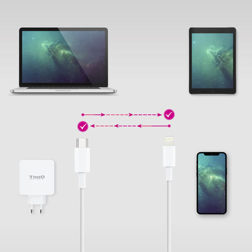 Cable Usb Nano Cable Ligthning A Usb-C 1.0m Blanco | Quonty.com | 10.10.0601