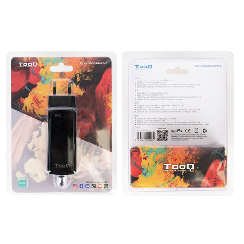 Cargador Tooq 65w Usb-C Pd Gan Para Portatil Negro | Quonty.com | TQLC-USBCGAN65PD-C