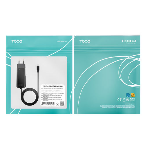 Cargador Tooq 90w Usb-C Pd Gan Para Portatil Negro | Quonty.com | TQLC-USBCGAN90PD-C