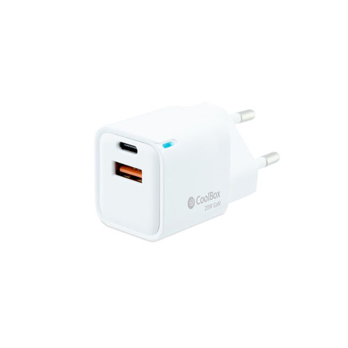 Cargador Usb Pared Coolbox Gan 20w Usb-C/Usb-A Qc3.0 Blanco | Quonty.com | COO-CUP-20CA