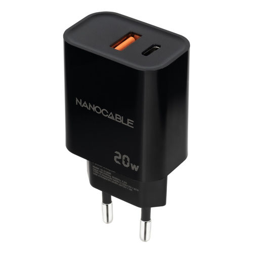 Cargador Usb Pared Nano Cable Usb-C/Pd + Usb-A/Qc 20w Negro | Quonty.com | 10.10.2008