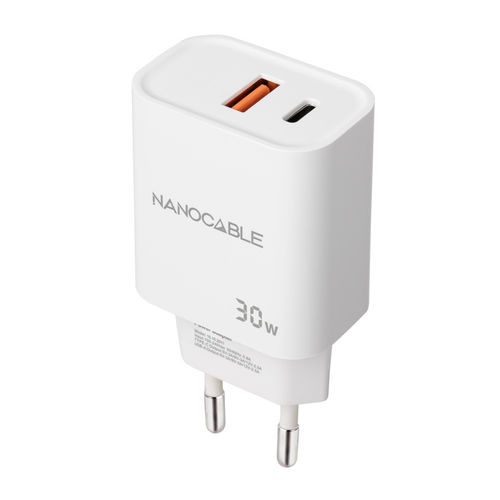 Cargador Usb Pared Nano Cable Usb-C/Pd + Usb-A/Qc 30w Blanco | Quonty.com | 10.10.2011