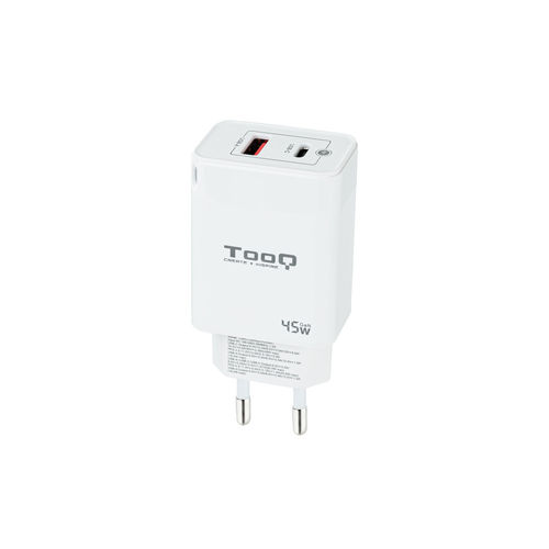 Cargador Usb Pared Tooq Tqwc-Ganqcpd45wt Gan Usb-C/Pd + Usb-A/Qc 45w Blanco | Quonty.com | TQWC-GANQCPD45WT