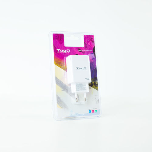 Cargador Usb Pared Tooq Tqwc-Ganqcpd45wt Gan Usb-C/Pd + Usb-A/Qc 45w Blanco | Quonty.com | TQWC-GANQCPD45WT