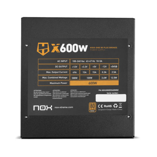 Fuente Alimentacion 600w Nox Hummer Alpha Pfc-Activo 80+Bronze Atx | Quonty.com | NXHUMMERA600WBZ
