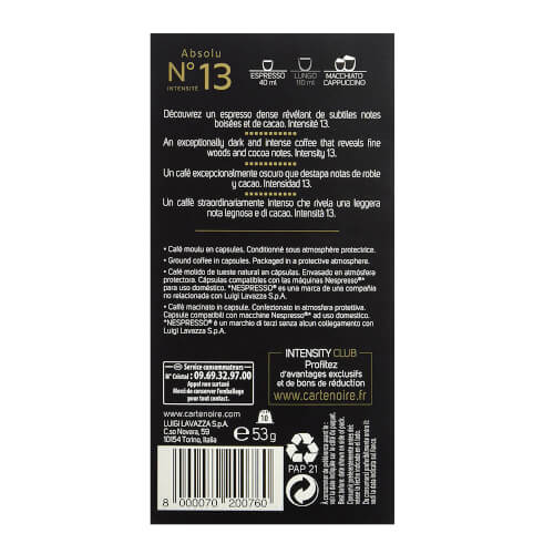 Caja De10 Cápsulas De Café Carte Noire Espresso Intense N 13 | Quonty.com | 8743