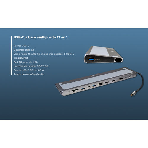 Docking Ewent Ew1150 Multipuerto Usb-C Pd100w/2hdmi 4k/1*4k Dp/Rj-45/3usb3.2/Usb-C/Lector Tarjetas | Quonty.com | EW1150
