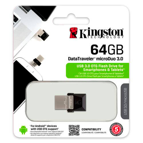 Kingston 64gb Usb3.0 Dt Microduo Usb / Micro Usb Otg | Quonty.com | DTDUO3/64GB