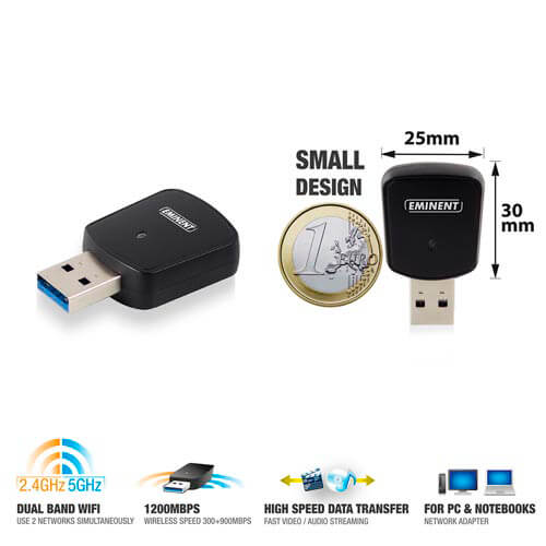 Adaptador Red Eminent Em4535 Usb3.1 Wifi-Ac/1.2gbps Dualband | Quonty.com | EM4535