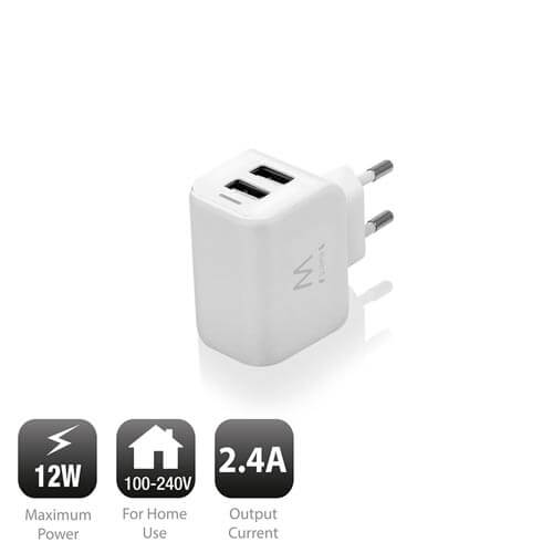 Cargador Usb Pared Ewent Ew1232 2ptos 2,4a Blanco | Quonty.com | EW1232