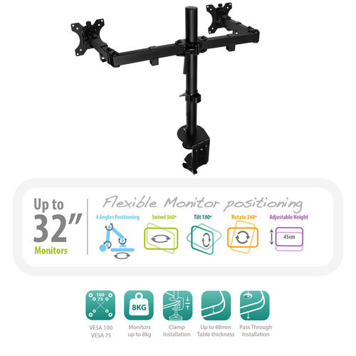 Soporte Mesa Monitor Ewent Ew1512 Hasta 32&Quot; Max.16kg 2 Brazo | Quonty.com | EW1512